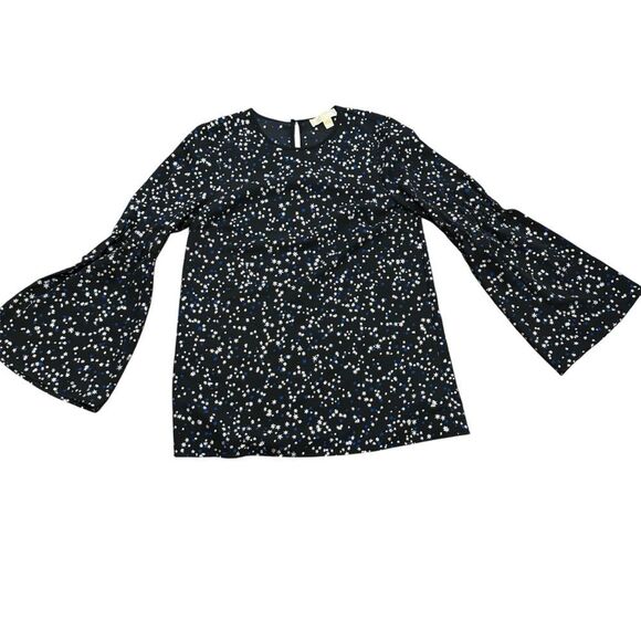 NWOT Michael Kors Shooting Star Bell Sleeve Tunic Top Black Silver and Blue Sm - Picture 3 of 16